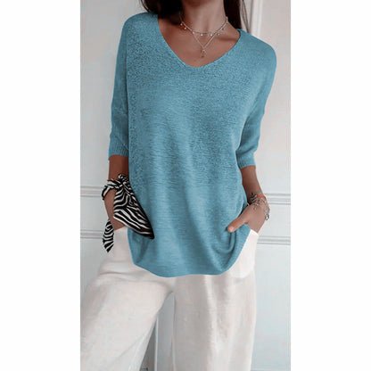🥰Solid Color Knitted V-neck Top