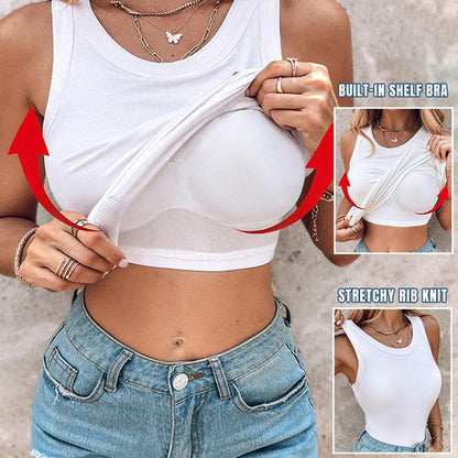 Women's Ribbed Stretchy Tank Top with Shelf Bra