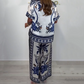 Women’s Elegant Printed V-Neck Tops ＆ Pants 2-Piece Set